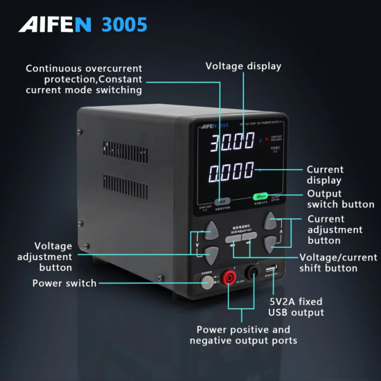 AIFEN 3005 (30V~5A) INTELLIGENT ADJUSTABLE DC REGULATE SWITCH POWER SUPPLY - 150W