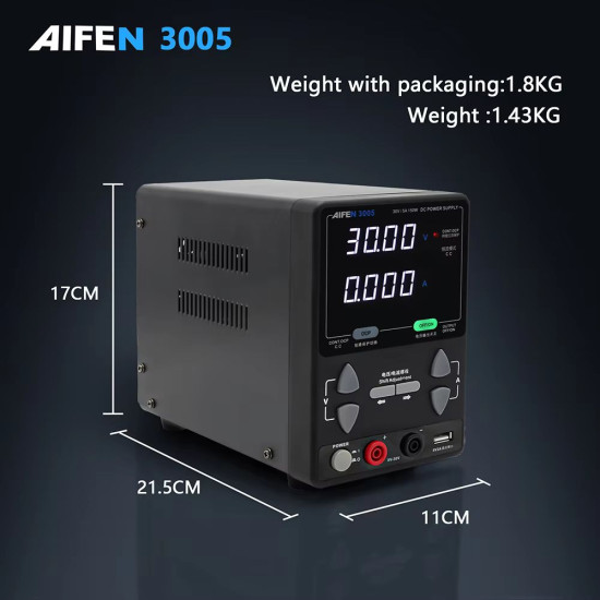 AIFEN 3005 (30V~5A) INTELLIGENT ADJUSTABLE DC REGULATE SWITCH POWER SUPPLY - 150W