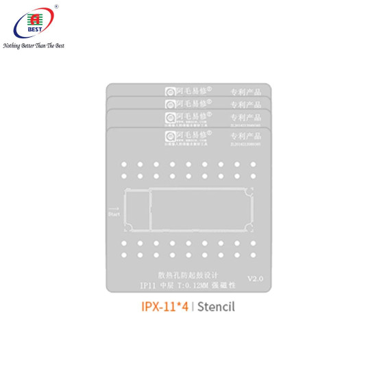 AMAOE 24 IN 1 IPHONE MIDDLE LAYER MOTHERBOARD / BGA REBALLING STENCIL PLATFORM SET FOR IPHONE X TO 14 SERIES - 0.12MM