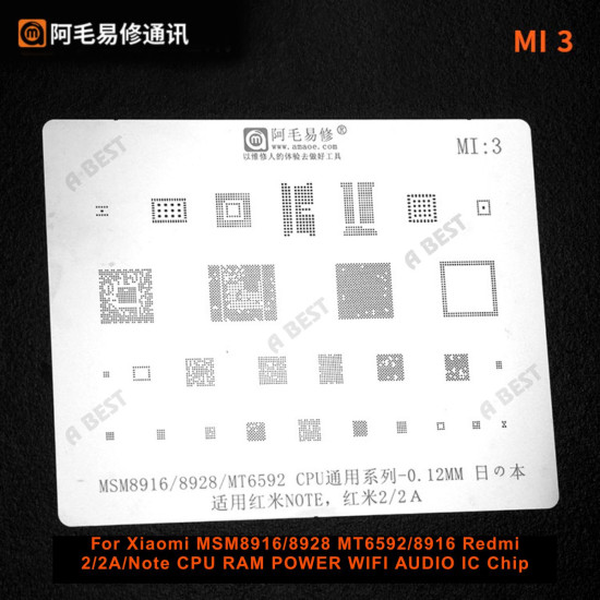 AMAOE MI-3 BGA Reballing Stencil 0.12mm for MSM8916 / 8928 / MT6592 CPU AMAOE MI-3 BGA Reballing Stencil 0.12mm for MSM8916 / 8928 / MT6592 CPU