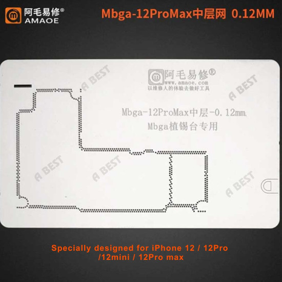 AMAOE MBGA-12Pro Stencil for iPhone 12 Pro Max Precision Middle Layer BGA Reballing for A14 Bionic Chip AMAOE MBGA-12Pro Stencil for iPhone 12 Pro Max Precision Middle Layer BGA Reballing for A14 Bionic Chip