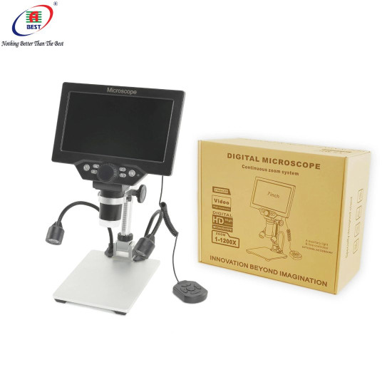 B1200 DIGITAL MICROSCOPE WITH 7 INCH LARGE HD DISPLAY (1-1200X) CONTINUOUS AMPLIFICATION MAGNIFIER WITH METAL STAND AND TWO AUXILIARY LIGHTS