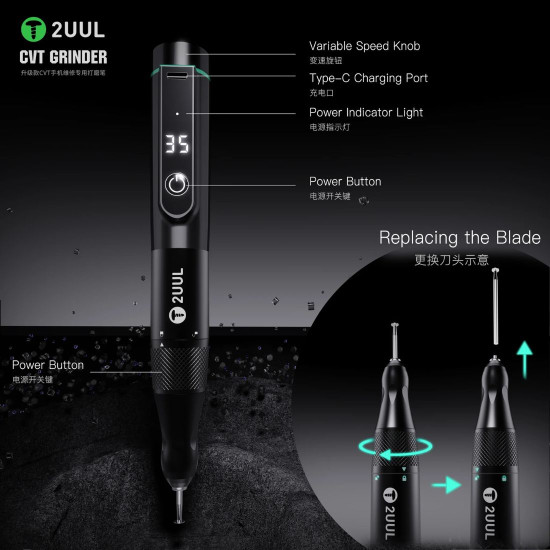 2UUL DA84 CVT GRINDER PRO VERSION RECHARGEABLE ELECTRIC IC POLISHING PEN WITH VARIOUS GRINDING HEADS