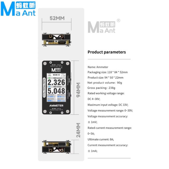 MaAnt DL-02 INTELLIGENT NUMBER/POINTER/CURVE AMMETER FOR MOTHERBOARD CURRENT VOLTAGE DETECTION