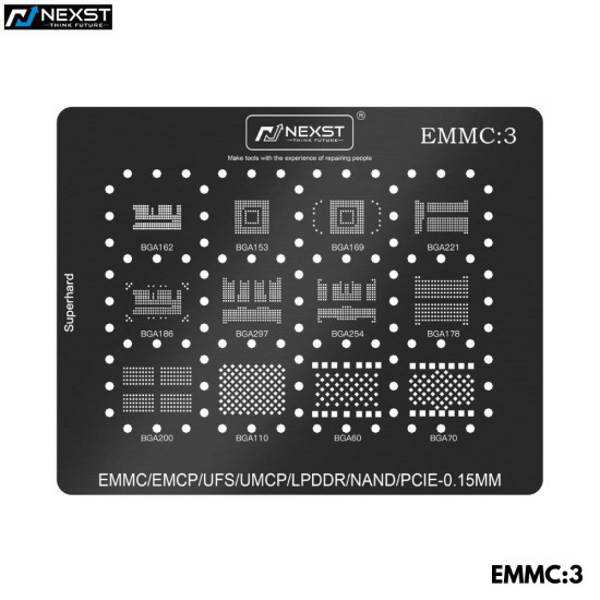 NEXST EMMC-3 (BLACK) BGA REBALLING STENCIL FOR EMMC/EMCP/UFS IC CHIP 0.15MM