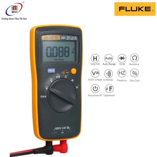 FLUKE 101 MINI AUTO RANGE DIGITAL MULTIMETER FOR AC / DC VOLTAGE FREQUENCY DUTY CYCLE TEST - 600 MV TO 600 V 