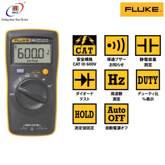 FLUKE 101 MINI AUTO RANGE DIGITAL MULTIMETER FOR AC / DC VOLTAGE FREQUENCY DUTY CYCLE TEST - 600 MV TO 600 V 