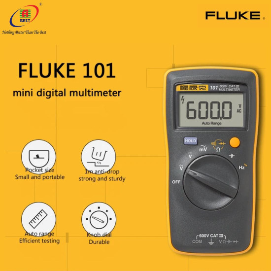 FLUKE 101 MINI AUTO RANGE DIGITAL MULTIMETER FOR AC / DC VOLTAGE FREQUENCY DUTY CYCLE TEST - 600 MV TO 600 V 