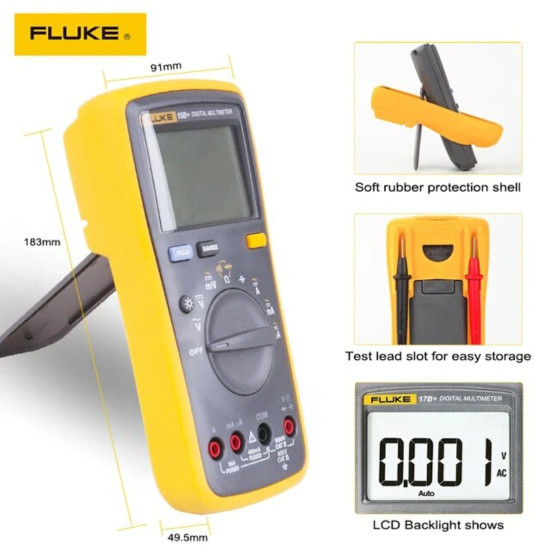 FLUKE 15B+ DIGITAL MULTIMETER AUTO RANGE DMM AC/DC/DIODE/R/C VOLTAGE CURRENT TESTER