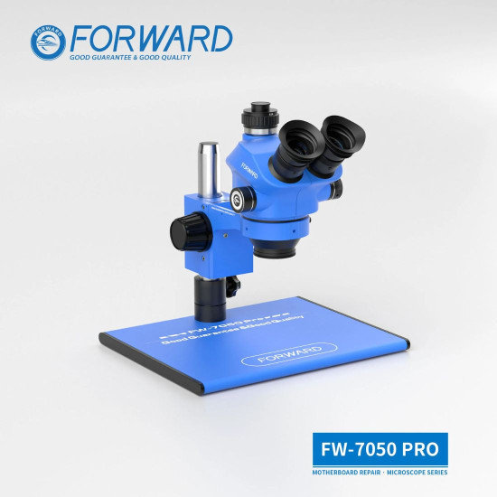 FORWARD FW-7050 PRO 7X-50X SYNCHRONOUS ZOOM TRINOCULAR STEREO MICROSCOPE WITH ALUMINUM ALLOY BASE