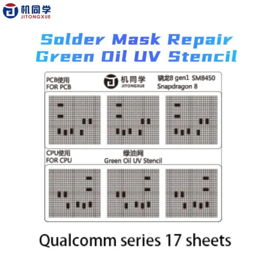 JTX GS-01 Green UV Solder Mask Stencil Kit for Qualcomm IC Repair - 17 Pcs JTX GS-01 Green UV Solder Mask Stencil Kit for Qualcomm IC Repair - 17 Pcs