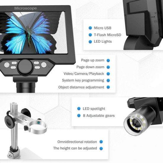 DIGITAL HD LCD MICROSCOPE 1-1200X WITH 7 INCHES DISPLAY