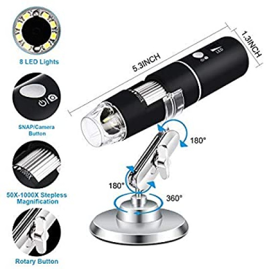 DIGITAL MICROSCOPE 1000X MAGNIFIER CAMERA 8-LED WITH STAND