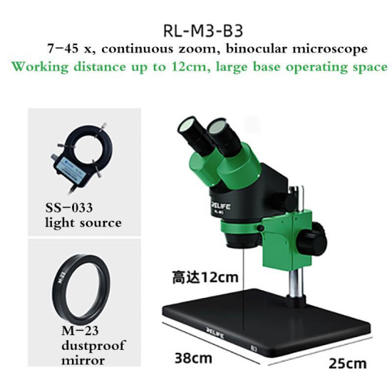 RELIFE RL-M3T-B3 0.7-4.5X TRINOCULAR MICROSCOPE WITH 0.5X LENS