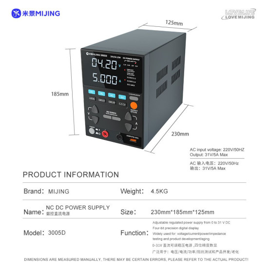 MIJING 3005D MULTIFUNCTIONAL HIGH PRECISION ADJUSTABLE DC STABILIZED POWER SUPPLY - ( 31V~5AMP )