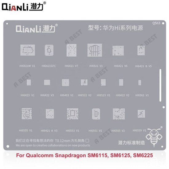 QIANLI QS-63 BGA Reballing Stencil for SM6115 SM6125 SM6225 CPU IC QIANLI QS-63 BGA Reballing Stencil for SM6115 SM6125 SM6225 CPU IC
