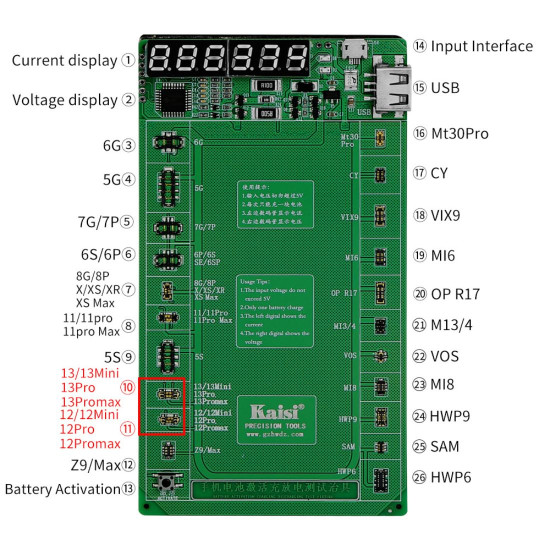 KAISI K-9208 2022 VERSION BATTERY CHARGING ACTIVATION BOARD FOR ANDROID & IPHONE 5G TO 13PRO MAX