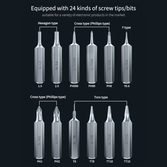 TBK 008 ADJUSTABLE STRENGTH RECHARGEABLE MINI ELECTRIC SCREWDRIVER SET WITH AUTO BRAKE FUNCTION - 24PCS BITS 