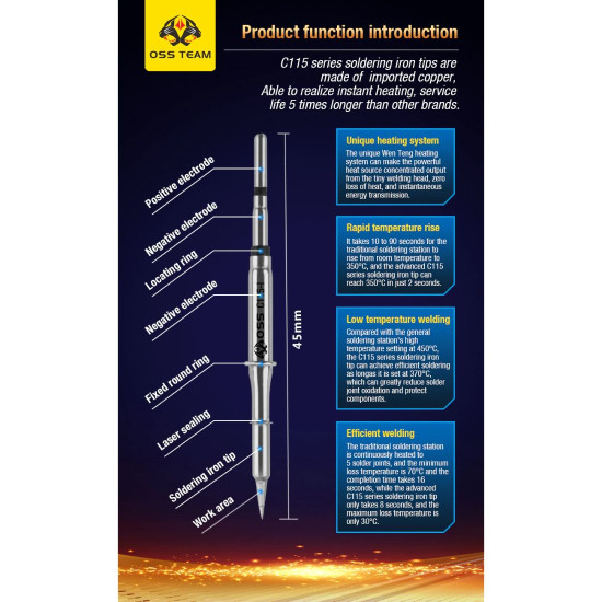 OSS TEAM C115-I / IS / K SOLDERING IRON TIPS COMPATIBLE WITH JBC SOLDERING STATION