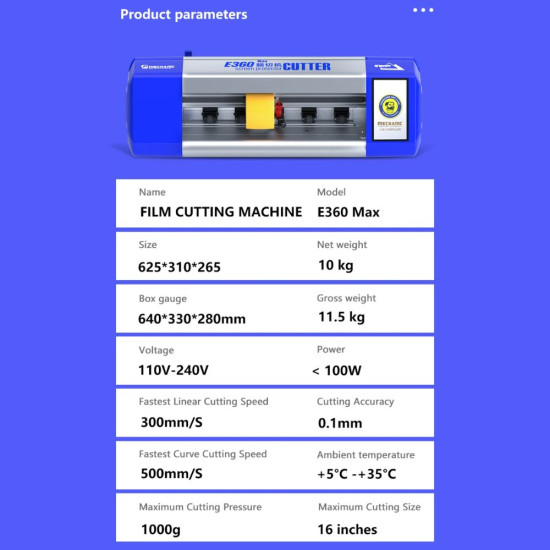 MECHANIC E360 MAX UNIVERSAL CLOUD INTELLIGENT FLEXIBLE HYDROGEL FILM CUTTING MACHINE WITH LIFETIME FREE CUTTING - 16 INCH