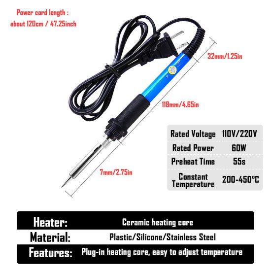 SOLDERING IRON 908 WITH TEMPERATURE CONTROLLER 60W WITH FREE 5 BITS