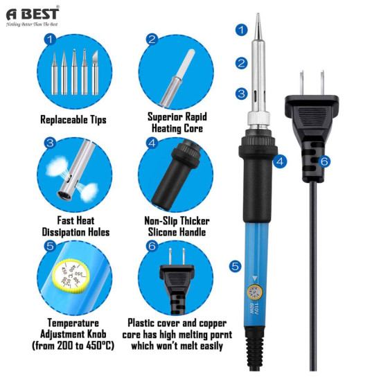 SOLDERING IRON 908 WITH TEMPERATURE CONTROLLER 60W WITH FREE 5 BITS