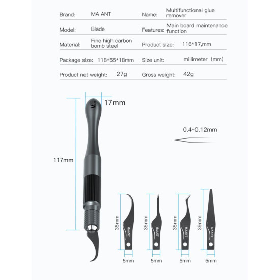 MAANT MY-102 MULTI-FUNCTIONAL CARBON STEEL BLADE SET FOR MOTHERBOARD GLUE REMOVAL