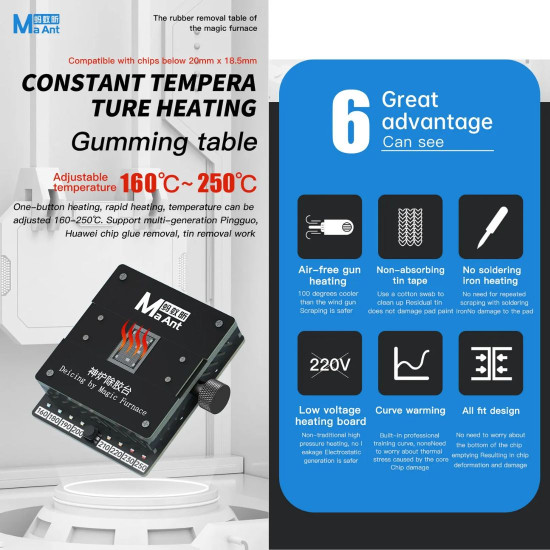 MAANT SL-1 GLUE MELTING BY MAGIC FURNACE FOR EMMC/CPU IC CHIP HEATING DE-GUMMING AND DE-TINNING