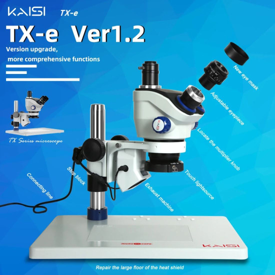 KAISI TX-350E 7X-50X STEREO 3D MICROSCOPE WITH EXHAUST FAN & BIG BASE FOR MOBILE PHONE PCB REPAIR - VERSION 1.2