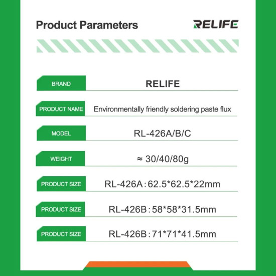 RELIFE RL-426B 40G HIGH PURITY ENVIRONMENTALLY FRIENDLY SOLDERING PASTE FOR REPAIRING ELECTRONIC COMPONENTS BGA CHIP