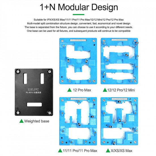 RELIFE RL-601U MODULAR PRECISION POSITIONING CLAMP IPHONE REPAIR MOTHERBOARD FIXTURE WITH BASE FOR IPX-12 SERIES