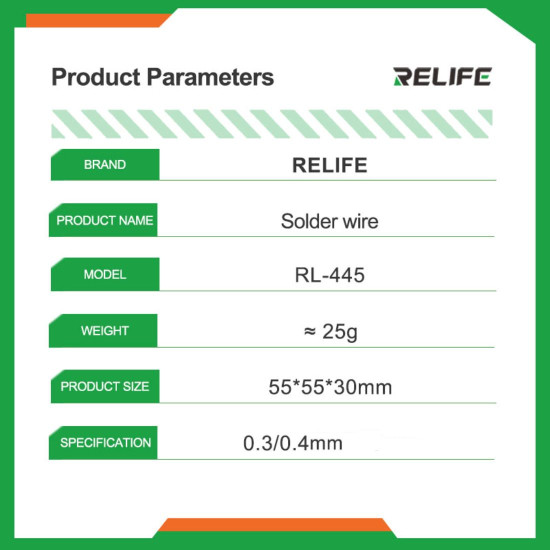 RELIFE RL-445 HIGH PURITY SOLDER WIRE 0.3/0.4MM FOR MOBILE PCB REPAIR - 25G