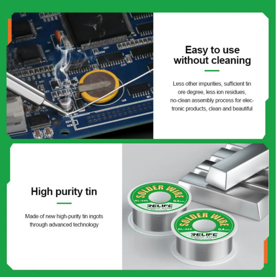 RELIFE RL-445 HIGH PURITY SOLDER WIRE 0.3/0.4MM FOR MOBILE PCB REPAIR - 25G