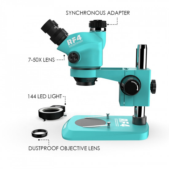 RF4 RF-7050TV TRINOCULAR STEREO MICROSCOPE WITH 7X TO 50X CONTINUOUS ZOOM