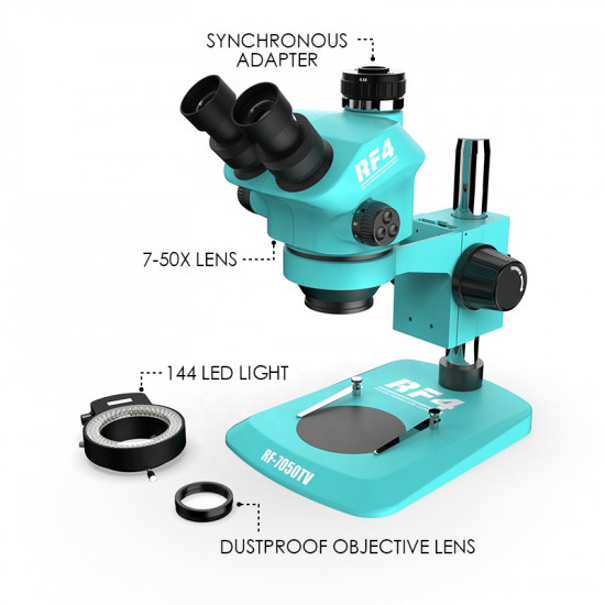 RF4 RF-7050TV TRINOCULAR STEREO MICROSCOPE WITH 7X TO 50X CONTINUOUS ZOOM