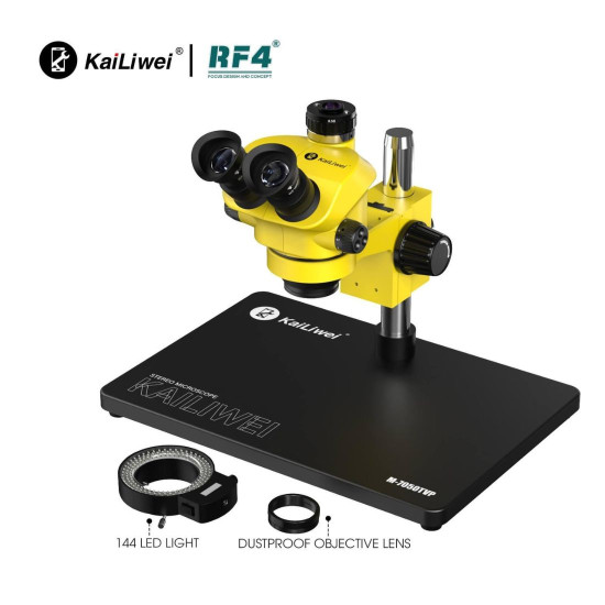 KAILIWEI M-7050TVP (3D CONTINUOUS ZOOM) 7X~50X TRINOCULAR STEREO MICROSCOPE WITH CAMERA OPTION & 0.5X CTV LENS WITH LED ADJUSTABLE LIGHT WITH 0.5X / 0.7X HEIGHT LENS 