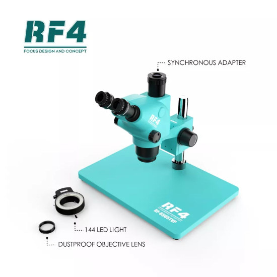 RF4 RF-6565TVP TRINOCULAR STEREO MICROSCOPE WITH BIG BASE 6.5X~65X ZOOM - 3D CONTINUOUS ZOOM