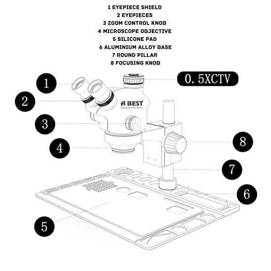 RF4 RF7050TVD2 TRINOCULAR STEREO MICROSCOPE WITH MULTIFUNCTIONAL ALUMINUM ALLOY BASE 7X~50X ZOOM - 3D CONTINUOUS ZOOM