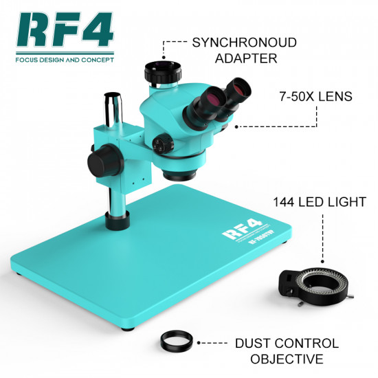 RF4 RF7050-TVP TRINOCULAR STEREO MICROSCOPE WITH 7X TO 50X CONTINUOUS ZOOM