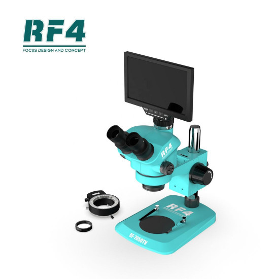 RF4 RF-7050TV TRINOCULAR STEREO MICROSCOPE WITH 10 INCH MONITOR IN BUILD 1080P CAMERA