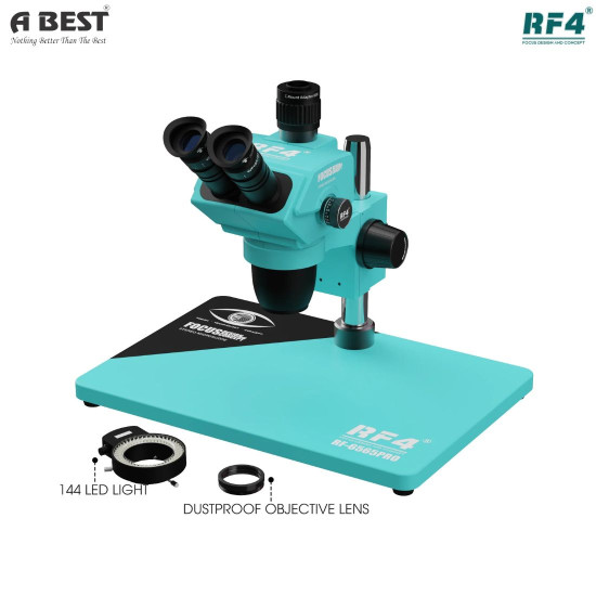 RF4 RF-6565 PRO 6.5-65X SYNCHRONOUS ZOOM TRINOCULAR STEREO MICROSCOPE WITH ALUMINUM ALLOY BASE