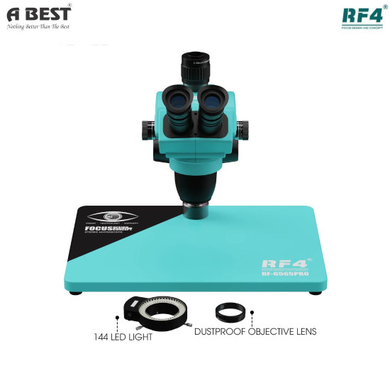 RF4 RF-6565 PRO 6.5-65X SYNCHRONOUS ZOOM TRINOCULAR STEREO MICROSCOPE WITH ALUMINUM ALLOY BASE