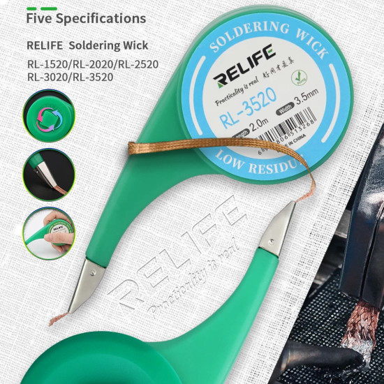 RELIFE RL-1520 NO-CLEAN DESOLDERING COPPER WICK WITH THUMP WHEEL