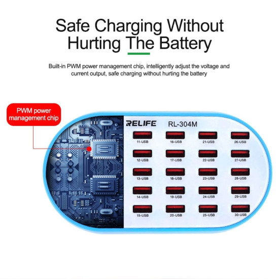 RELIFE RL-304M SMART LIGHTNING CHARGER WITH 30PORTS USB CHARGING HUB - 160W