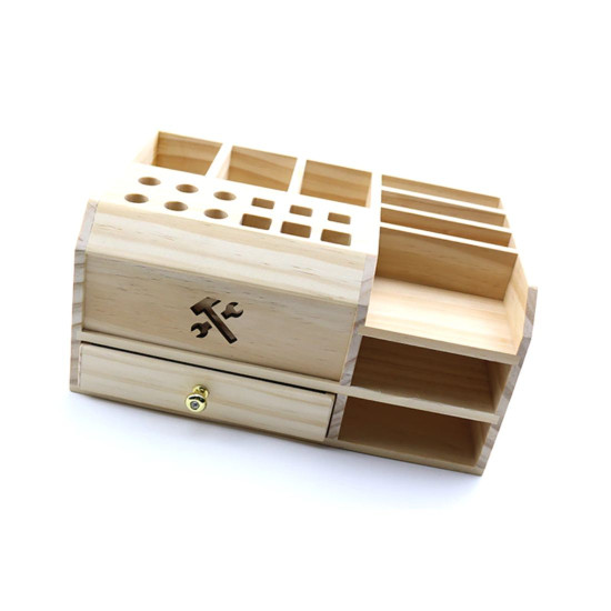 WOODEN MULTIFUNCTIONAL STORAGE BOX WITH DRAWER FOR PHONE REPAIR TOOLS