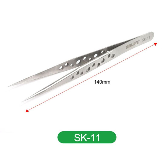 RELIFE SK-11 / SK-15 ANTI-STATIC STAINLESS PRECISION TWEEZERS WITH HOLES FOR MOBILE PHONE REPAIR