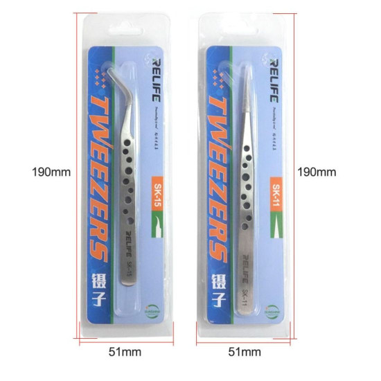 RELIFE SK-11 / SK-15 ANTI-STATIC STAINLESS PRECISION TWEEZERS WITH HOLES FOR MOBILE PHONE REPAIR