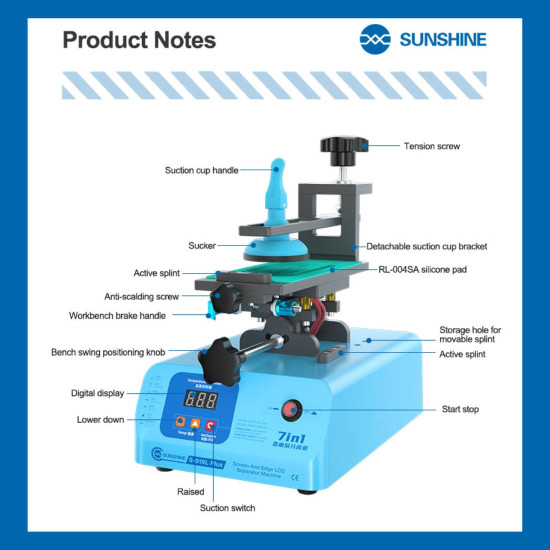 SUNSHINE S-918L PLUS 7-IN-1 360° CURVED & FLAT SCREEN SEPARATOR WITH LCD FRAME AND GLUE REMOVER