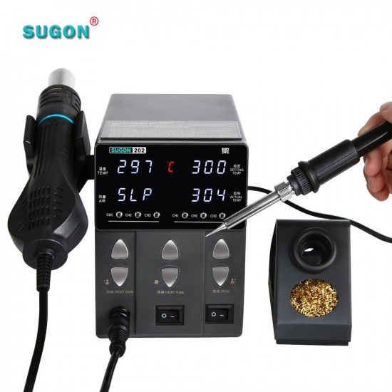 SUGON 202 2IN1 SOLDERING IRON & HOT AIR GUN REWORK STATION ELECTRIC FOR PCB - IC/SMD/BGA