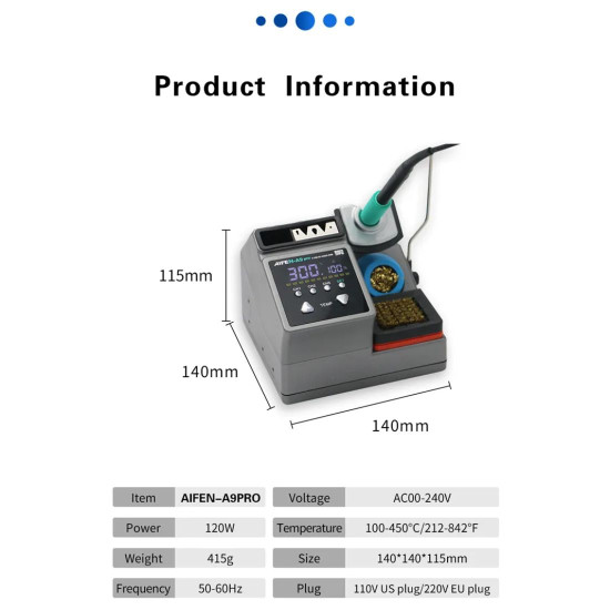 AIFEN A9 PRO SMART SOLDERING STATION FOR BGA PCB REPAIR WITH 3 IRON BITS - COMPATIBLE C115 / C210 / C245 HANDLES